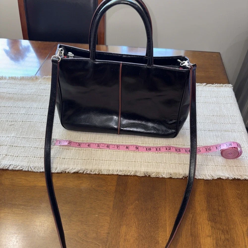 HOBO THE ORIGINAL Black/Brown Double Top Handle Leather Tote Handbag! Purse, Bag
